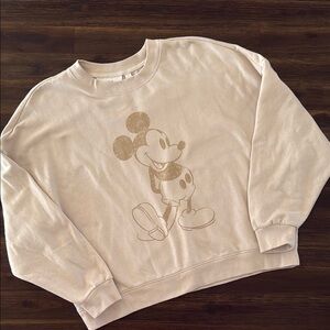 Gap Disney Mickey Mouse Beige Crew Neck Drop Sleeve Sweatshirt Medium